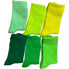 Vibrant Socks For Women 6 Pairs Of Colorful Candy-Hued Cotton Socks For Spring Fall Dance Instagram-Trendy Mid-Calf Length Solid-Color Comfortabl (Option: Green Series)