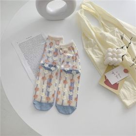 Retro Personality Breathable Glass Silk Socks Japanese Bright Color Socks (Option: White pink daisy flower-One size)