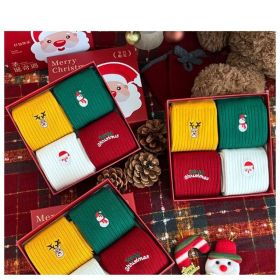 Christmas Gift Box Socks Cotton Mid-Calf Socks For Fall,Winter Women's Embroidered Socks Holiday Gifting Specialty Women's Socks Womenswear (Option: White Red Green Yellow)