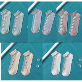 Women's Thin Spun Glass Lace Crystal Boat Socks (Option: 5pairs-Free Size)