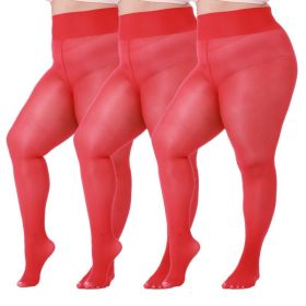 3 Pairs Plus Size Shiny Tights For Women (Option: Red-XL)