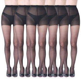 6Pairs Womens 20D Ultra Sheer Tights With Control Top Run Resistant Pantyhose (Option: BLACk-S)