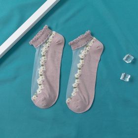 Women's Thin Spun Glass Lace Crystal Boat Socks (Option: Purple Pink-Free Size)
