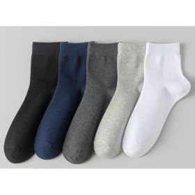 Breathable Mid-Calf Large Size 5 Pairs Solid Color Business Cotton Socks All-Season Long Socks (Option: Black White Gray Blue)